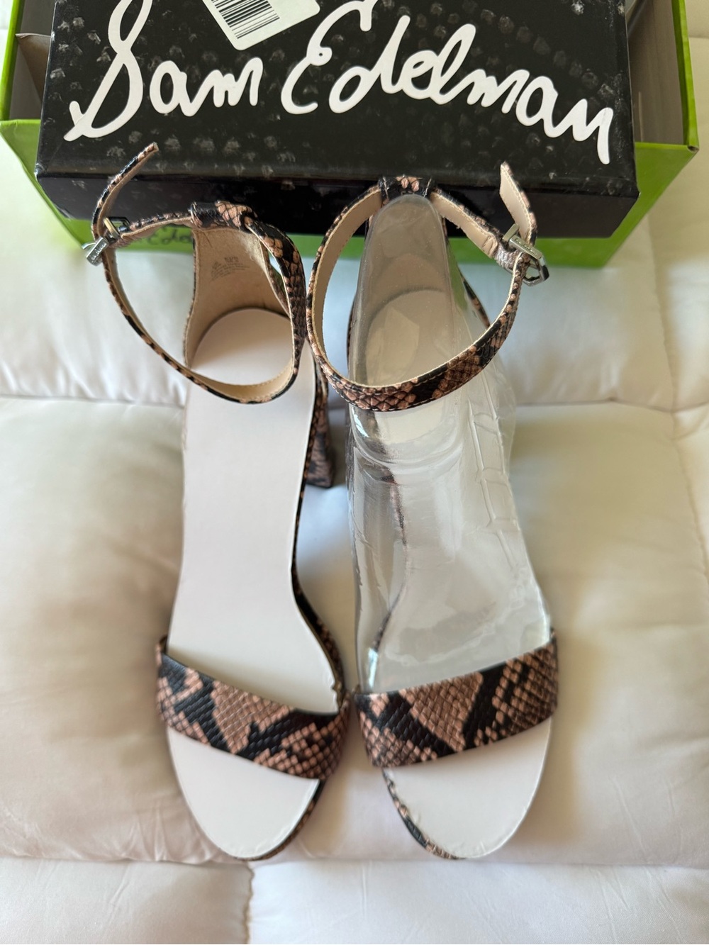 Sam Edelman - Snake-Print Ankle Strap Block Heels - Brown/Black- size 9 1/2